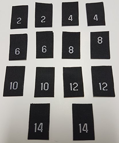 Mixed Woven Size Labels Size Tags Garments Size Labels Hot Cut Sew In Labels Folded Labels Black with White Numbers 2 4 6 8 10 12 14 (700)