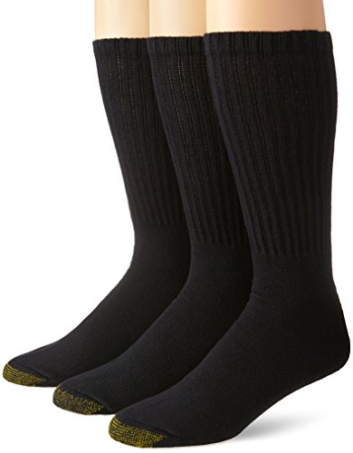 Gold Toe Men's 3 Pack Casual Crew Extended Sock, Black, 13-15