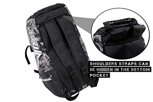 Gym Maniac GM 3-Way Gym Bag - Workout, Sport, Travel, Weekend and Overnight Duffle, Backpack, Crossbody, Shoulder Carry Bags - Fitness Accessories for Men and Women - Waterproof Gear Organizer - 30L