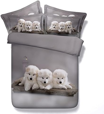 RuiHome Teen Boys Girls Kids Full Size Puppy Bedding Set Soft Duvet Cover Flat Sheet and Pillowcases for Bedroom Dorm Room