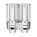 Little World Soap Dispenser Wall Mount, Manual Hand Liquid Shampoo Shower Gel Dispenser Lotion Container 350ml for Office Bathroom Kitchen, Silver 2 Chamber