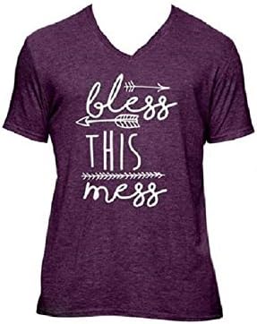 Bless This Mess Arrows Heathered Aubergine Purple V-Neck Fitted Womens T-Shirt (X-Large)