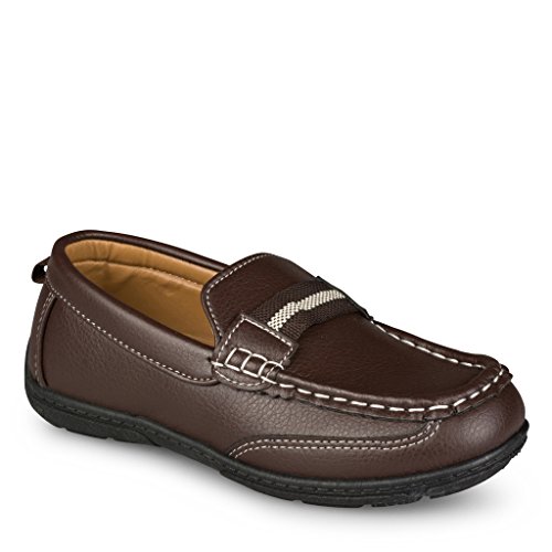 [SCS804P-BRN-T7] Shoe Shox Loafers for Boys & Toddlers – Faux Leather Moccasins, Rubber Sole