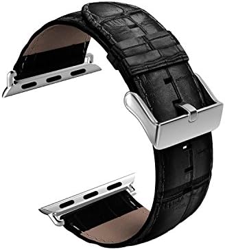 Apple Watch Band,Yogem Genuine Crocodile Pattern Leather Replacement Wrist Band Apple Watch Series 3 Series 2 Series 1(Black 42mm)
