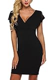 Zeagoo Women Crossover V-Neck Slit Short Sleeve Bodycon Dress