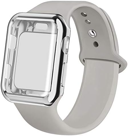 jwacct Compatible for Apple Watch Band with Screen Protector 38mm 40mm 42mm 44mm, Soft Silicone Replacement Sport Band Compatible for Apple iWatch Series 1/2/3/4/5