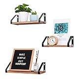 Homemaxs Floating Shelves Wall Mounted Set of 3, Natural Rustic Solid Wood Wall Shelves with 3 Display Modes for Bathroom, Bedroom, Kitchen, Living Room