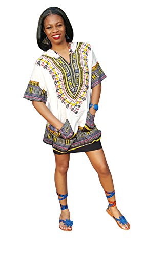 Off White African Print Dashiki Hoodie Top