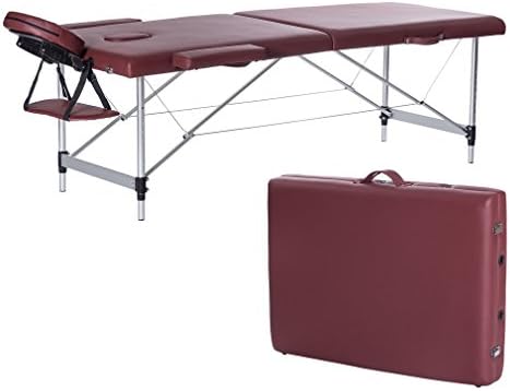 2-Fold Portable Folding Massage Table Bed Adjustable Spa Therapy Salon Bed with Aluminum Legs (28'' Width, Burgandy)