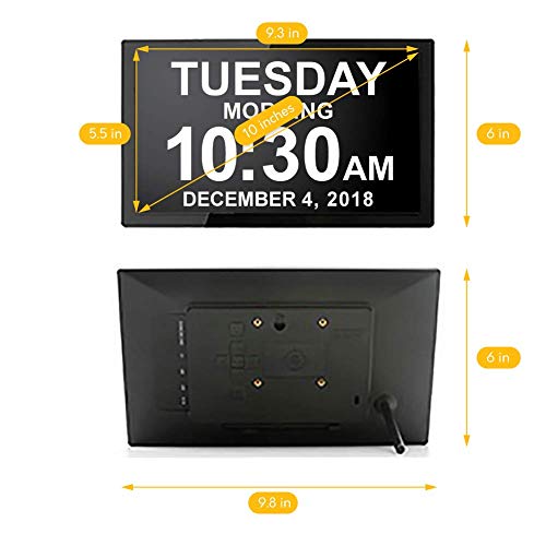 American Lifetime [Newest Version] 10 Inch Day Clock - Extra Large Impaired Vision Digital Clock with Battery Backup & 5 Alarm Options - Black