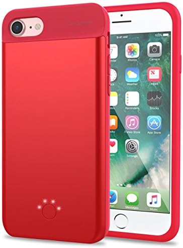 iPhone 7 6 6s Battery Case,Smaiphone Ultra Thin Extended Rechargeable iPhone 7 / iPhone 6 / iPhone 6s Case Battery with 3000mAh Capacity for Lightning Cable Input (Red)
