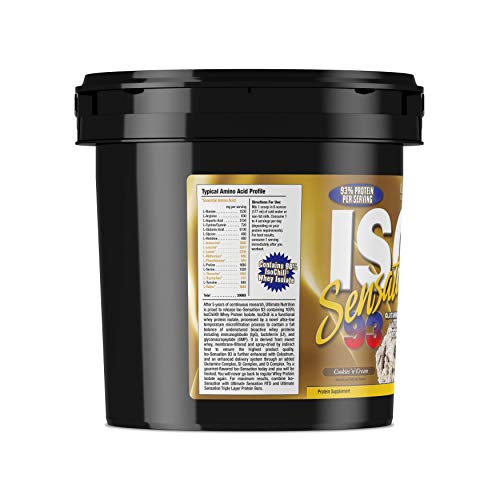 Ultimate Nutrition ISO Sensation 93 100% Whey Protein Isolate Powder with 30 Grams of Protein - Low Carb, Keto Friendly, Cookies N Cream, 5 Pounds