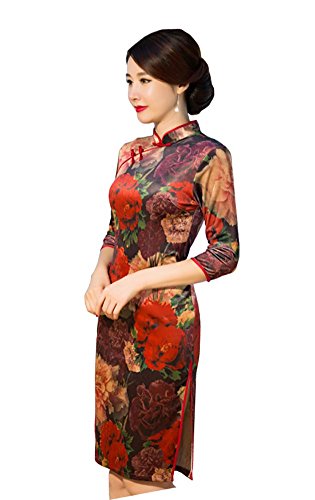 Angcoco Women's Half Sleeve Velvet Cheongsam Mini Dress China Qipao