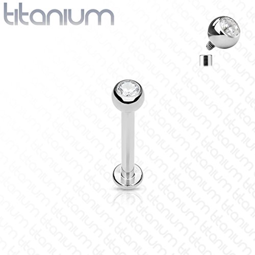Solid G23 Implant Grade Titanium Internally Threaded Labret Studs with Jeweled Balls
