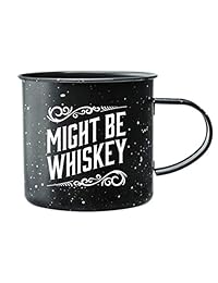 Taza de café esmaltada para acampar, con texto en