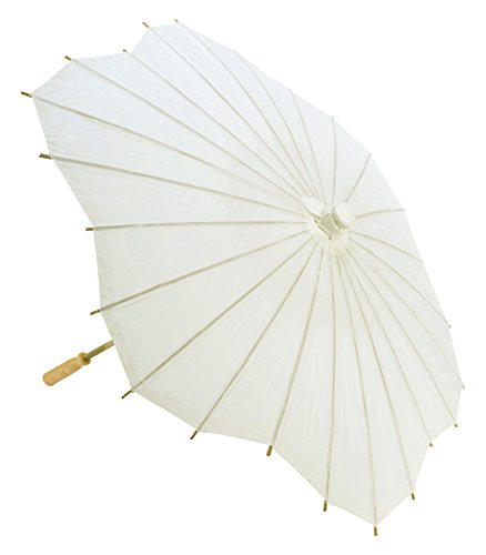 Quasimoon PaperLanternStore.com 32" Beige/Ivory Paper Parasol Umbrella, Scallop Shaped