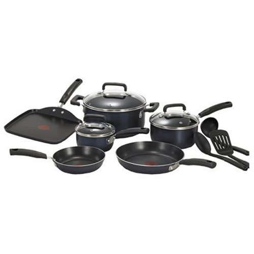 Click Here to See More Images T-fal C109SC Signature Nonstick Expert Thermo-Spot Heat Indicator Cookware Set, 12-Piece, Blue