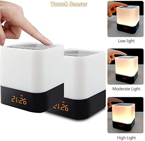 LEIPING 2PACK Upgrade Version Night Light Bluetooth Alarm Clock Speaker, Touch Sensor Lamp, Color Changing Dimmable Table Lamp, Wireless Speaker, Support TF SD Card Best Gift for Kids Party Bedroom