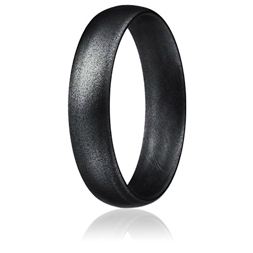 ROQ Silicone Wedding Ring for Women, Affordable Comfort Fit 6mm Love Metallic Silicone Rubber Wedding Bands - Metal Black - Size 11