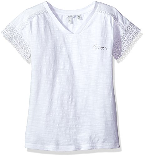 GUESS Big Girls' Short Sleeve Crochet T-Shirt, True White a, 16