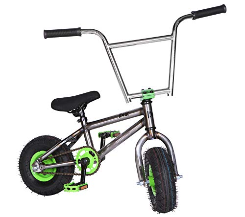 Kobe "Rusty Rat Rod" Mini BMX - Raw + Green - Freestyle, Trick, Stunt Bicycle 10" Wheels
