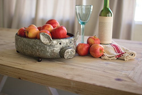 Galvanized Metal Pig Tray with Brass Accents for Home Decor