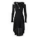 CHARMMA Women's Casual Lace Up Cold Shoulder High Low Hem Hooded Tunic Dress (M, Black)