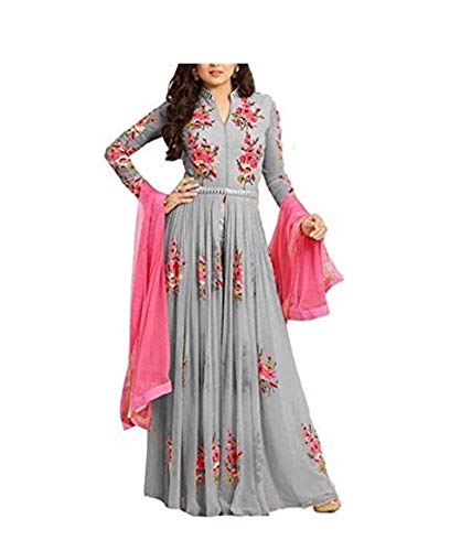 jd fashions outlet women's crepe chiffon gown (grey gown_grey_free size)