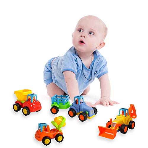 USATDD 4 Pack Friction Powered Cars,Push and Go Vehicles Car Tractor Bulldozer Cement Mixer Truck Dumper Construction Toys Set for 1 2 3 Year Old Boy Girl Toddler Baby Kid Boy Girl Gift - Thumbnail 6