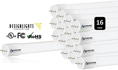 16-Pack ARCHIPELAGO T8 LED Light Tube, 4ft, 13W (32W equivalent), 4100K (Bright White), Plug &amp; Play Ballast Compatible, Frosted Glass Lens, Works With Electronic Ballasts, UL Listed &amp; DLC Qualified