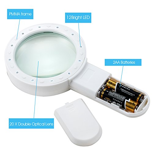 image for MSLAN Handheld Lighted Magnifier for Reading,Extra Large 20X Magnifyin