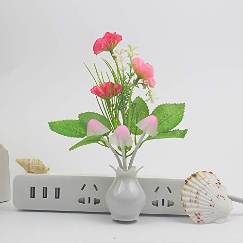 Warmstor 2 PCS Jasmine Flower Plug In 7-Color Changing Dusk to Dawn LED Mushroom Night Light Wall Light (Pink & Purple) - Thumbnail 2