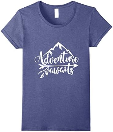 Womens Adventure Awaits - Camping, RV, and Outdoor Travel T-shirt Small Heather Blue