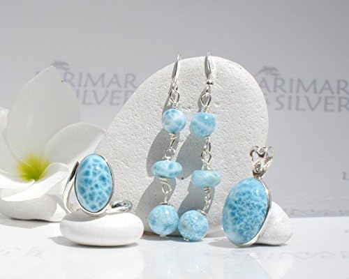 Larimar set by Larimarandsilver, mottled Larimar bead and pear set, handmade Larimar ring, Larimar Pendant and earrings – AZ198