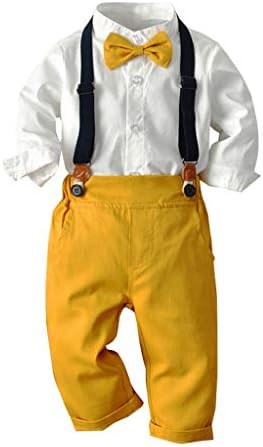 Toddler Baby Boys Gentleman Bow Tie Solid T-Shirt Tops+Suspender Pants Outfits