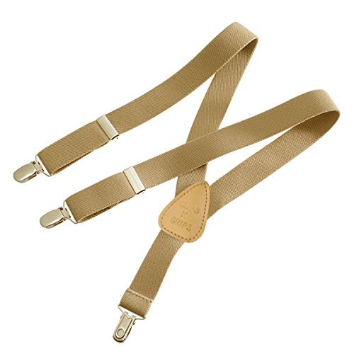 Clips N Grips Child Baby Toddler Kid Adjustable Elastic Suspenders Y Back Design (26", Camel Beige)
