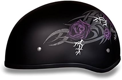 DOT Women's Motorcycle Half Helmet with Purple Roses (Size XS, X-Small)