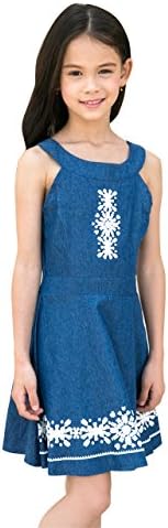 Ultrapink Girls Blue Denim Sleeveless Halter Banded Neck Fit n Flare Dress, 8