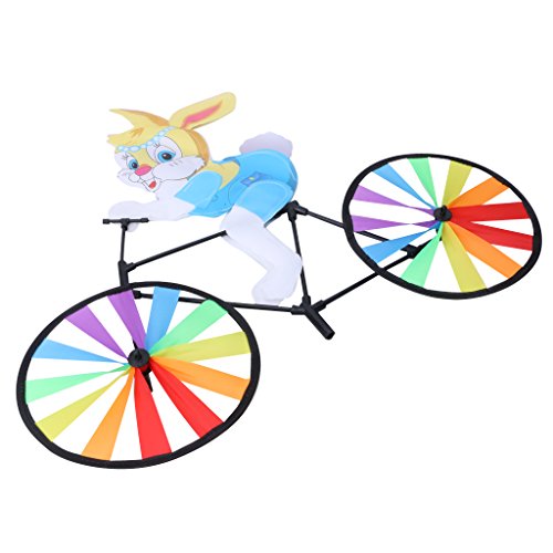 Ladaidra Wind Spinner, Animal on Bike 3D Colorful Wheel Stand Decor Windmill for Farm Yard Lawn (Rabbit) - Thumbnail 2