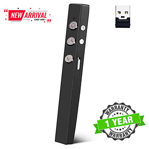 Wireless Presenter Rechargeable,Promi Presentation Remote with Red Light, Volume Control - 2.4GHz PowerPoint Clicker for Classroom, Lecture Hall, Conference Room, Exhibition Hall, etc.(Black)