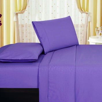 NJSR Textiles 600-Thread-Count Egyptian Cotton Sateen 4 PCs Bed Sheet Set (+10 Inch) Pocket Depth Full/ Double Bed, Purple Solid