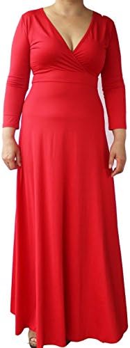 Sanch Ancha Women's Deep V Neck 3/4 Sleeve Polyester Maxi Dress Size 8 Red