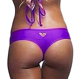 COSYOU Women's Bikini Bottom Heart Design Hollow Beachwear Micro Thong Swimwear Bottom (S, Purple)