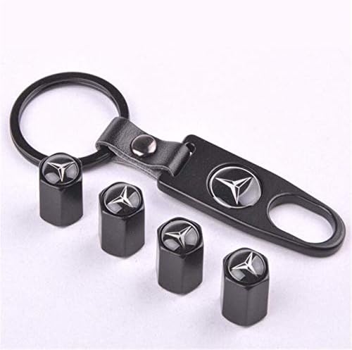 coocci 3D Luxury Mercedes Benz Car Tyre Valve Cap Air Cap Car Tyre Valve Stem Cap Air Covers with Keychain for All Mercedes Benz Cars