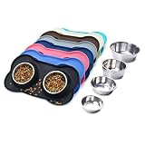 VIVAGLORY Dog Bowls Stainless Steel Water and Food Bowl Pet Cat Feeder with Non Spill Skid Resistant Silicone Mat, Small, Black