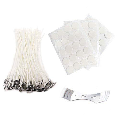 2 inch Candle Wick with Candle Wick Stickers and Candle Wick Centering Device,50 pcs, Low Smoke&Natural, for Candle Making