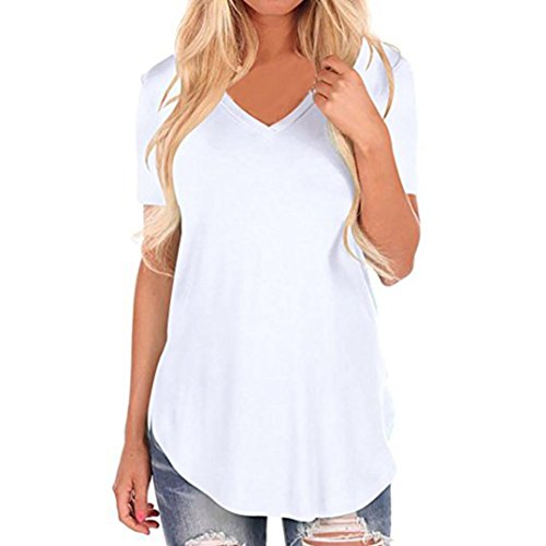 Women Summer Tops,Todaies Women Short Sleeve Tops V-Neck Irregular Hem Tops Loose Casual Tee T-Shirt Tops (XL, White)
