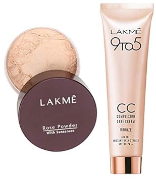 Lakme Rose Face Powder, Soft Pink, 40g & Lakme 9 to 5 Complexion Care Face Cream, Bronze, 30g