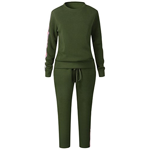 Dreamyth-Winter 2PCS Womens Tracksuit Hoodies Sweatshirt Top Pants Sets Sport Wear Casual Suit (Green, S) - Thumbnail 2
