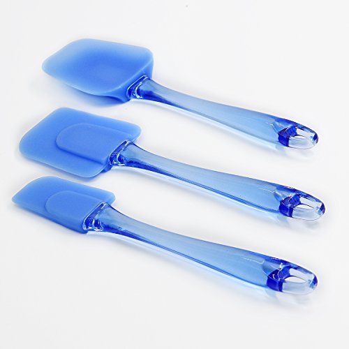 Vsunhoo 3-Pieces Spatulas Silicone Flexible Spatula Set - Heat Resistant Rubber Spatulas Turner - Silicone Kitchen Utensils -Non-stick Spoonula Head And Crystal-like Plastic Handle - Blue
